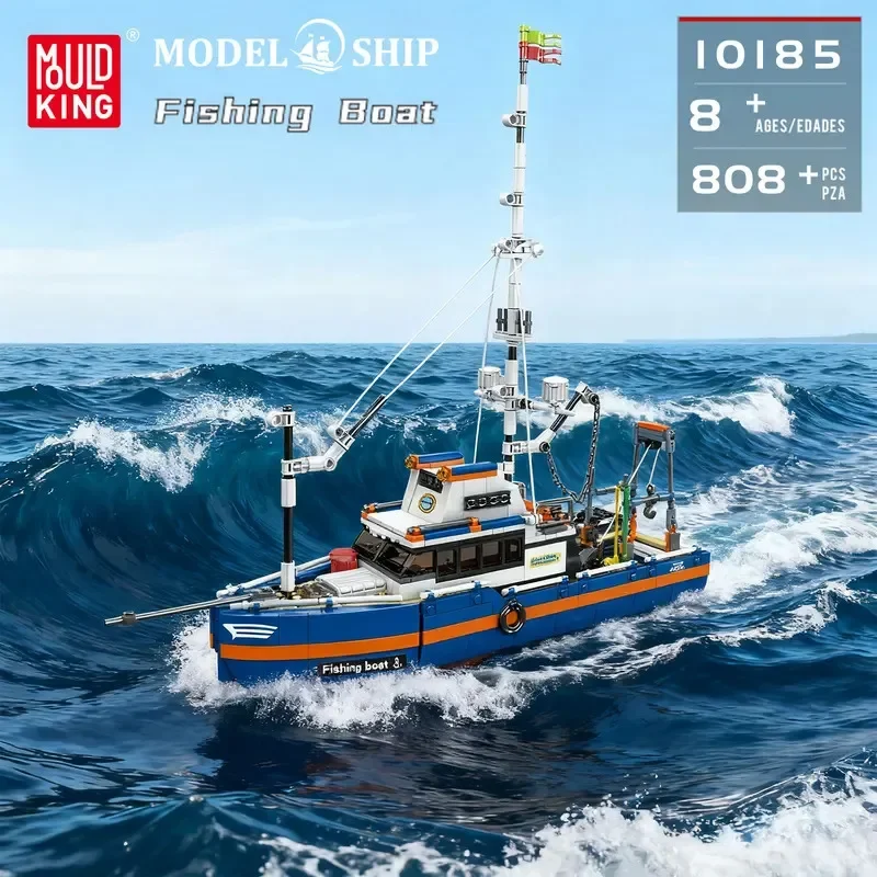 

New Fishing Boat Model Technical Mould King 10185 Coastal Pier Scene Ship Building Blocks Set for Adults Toys Kids Gifts