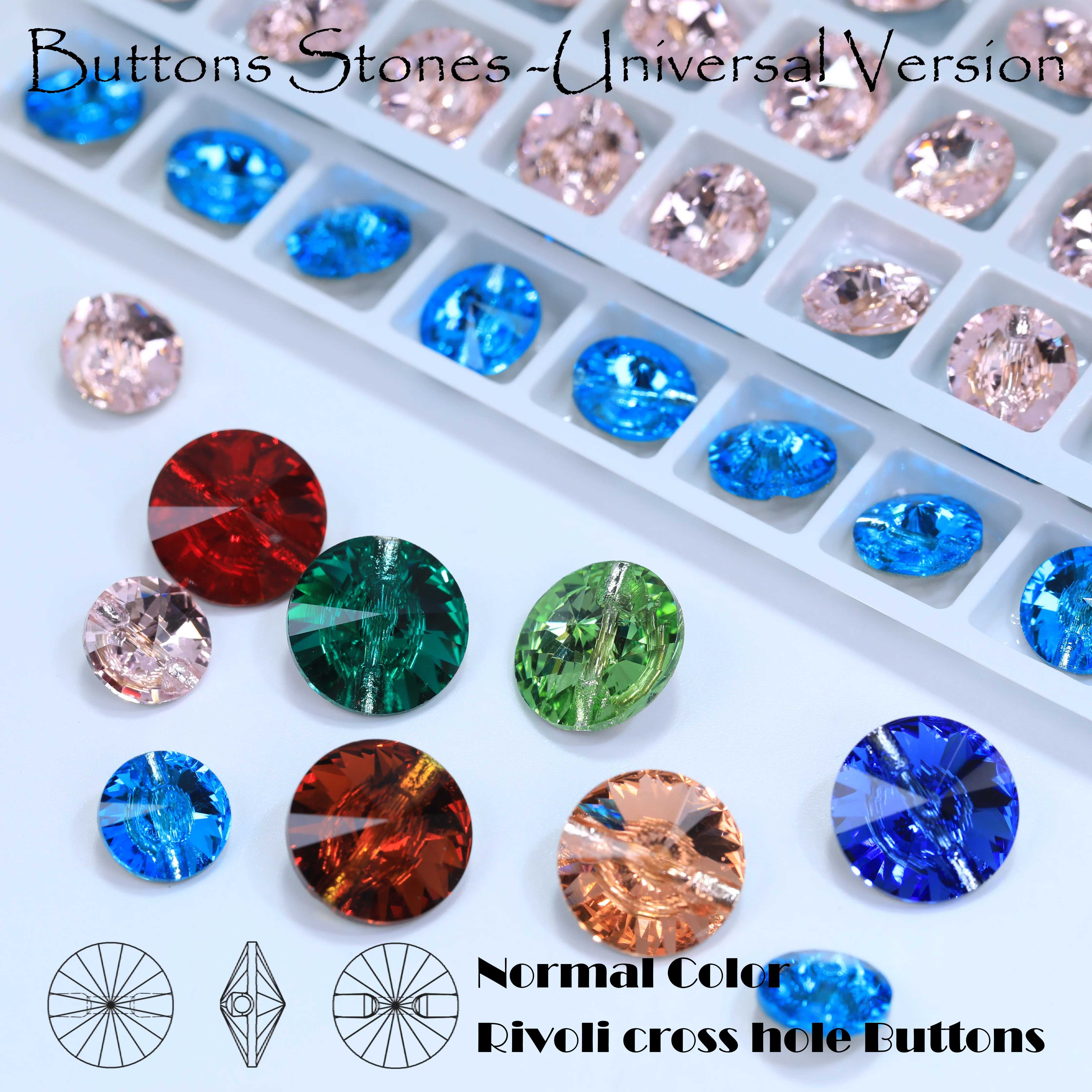 High Quality Universal Rivoli Cross Hole Buttons Shiny Rhinestone Buttons for Clothes Bags Shoes Garment DIY Sewing Decorative