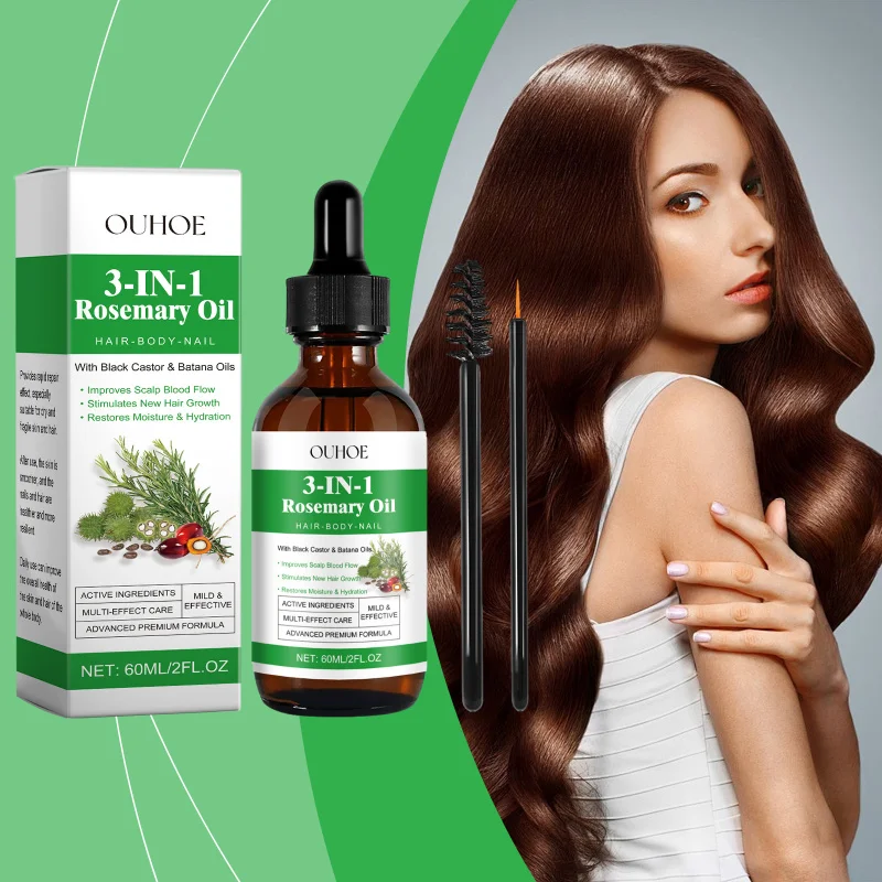 

Rosemary Castor Hair Nail Oil - Nourishing Treatment For Dry Scalp Cuticles With Applicator Brush, Helps Strengthen Moisturize