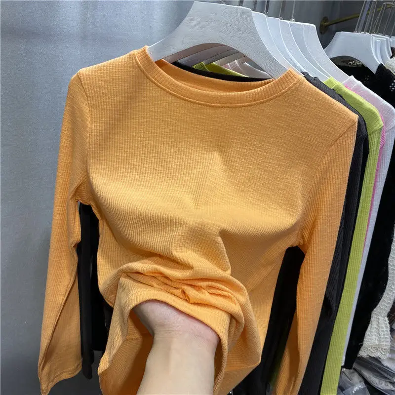 Neck Bright Color Inner Long Sleeve T-shirt Top Women Spring Wear New Korean Internet Famous Versatile Base Shirt Ins Trend