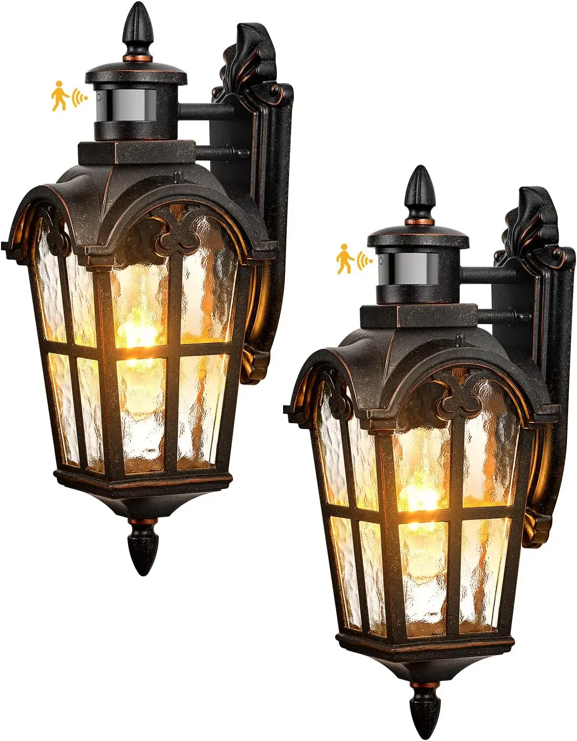 Vianis 야외 모션 센서 조명, 오일 마찰 청동 베란다 조명, 야외 랜턴, 황혼에서 새벽까지 야외 조명 기구, 2 팩