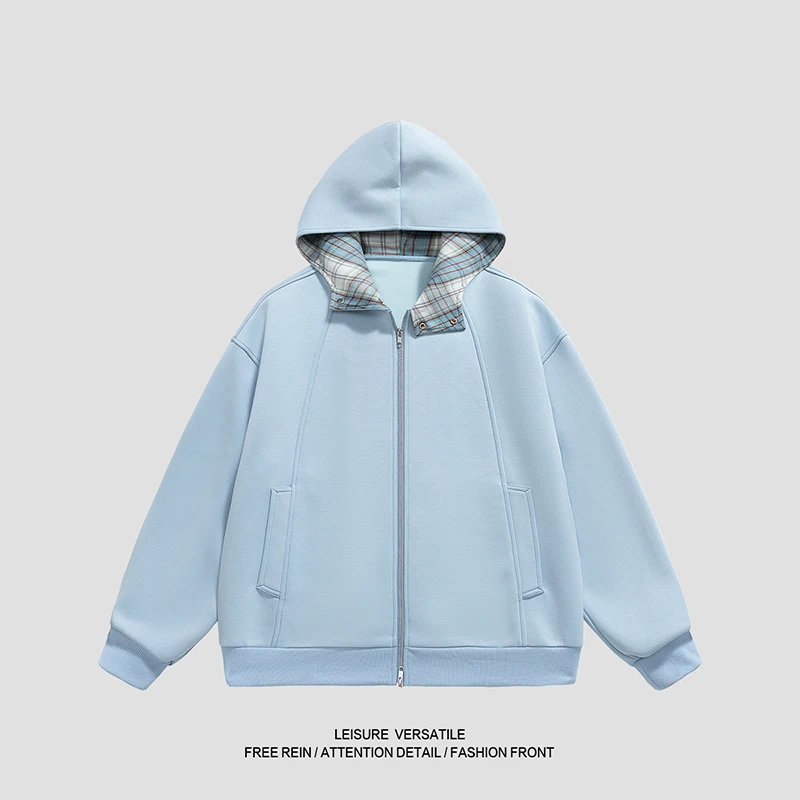 

Men's Casual Hooded Jacket, Plaid Hood Lining Shows Exquisite Details, Loose Cut Significantly Elevates Outfit Texture for Men