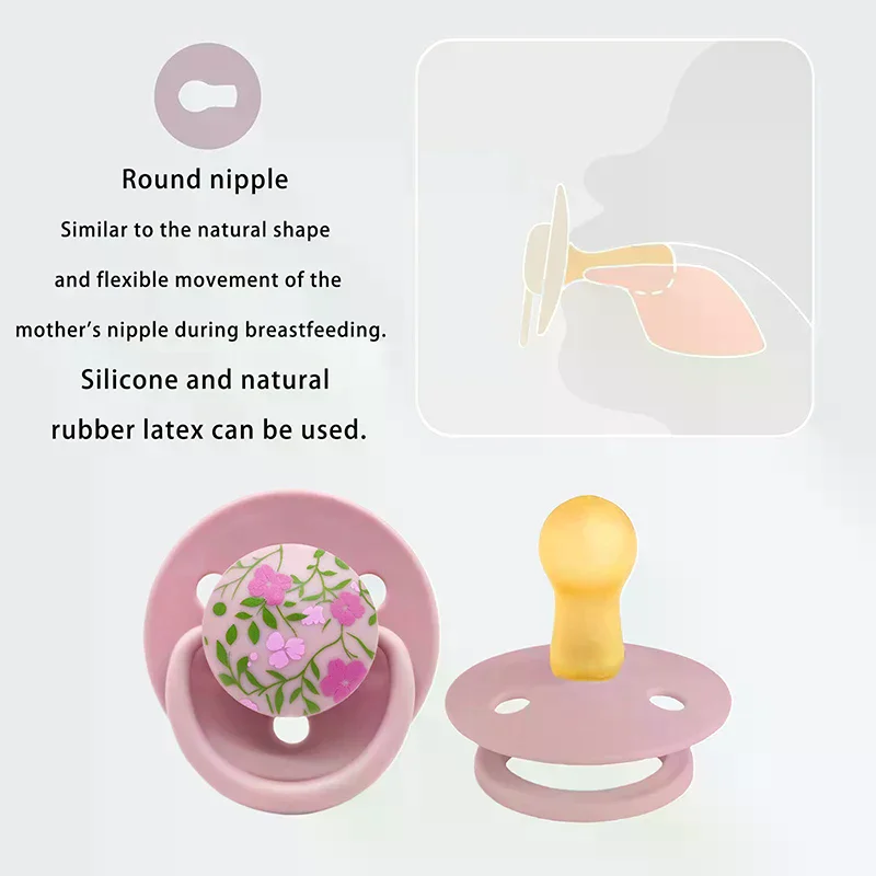 

0-3 Year Old Imitation Breast Milk Macaron Color Printed Natural Latex Pacifier Small Flower Shape Dust Lid Gift For Babies