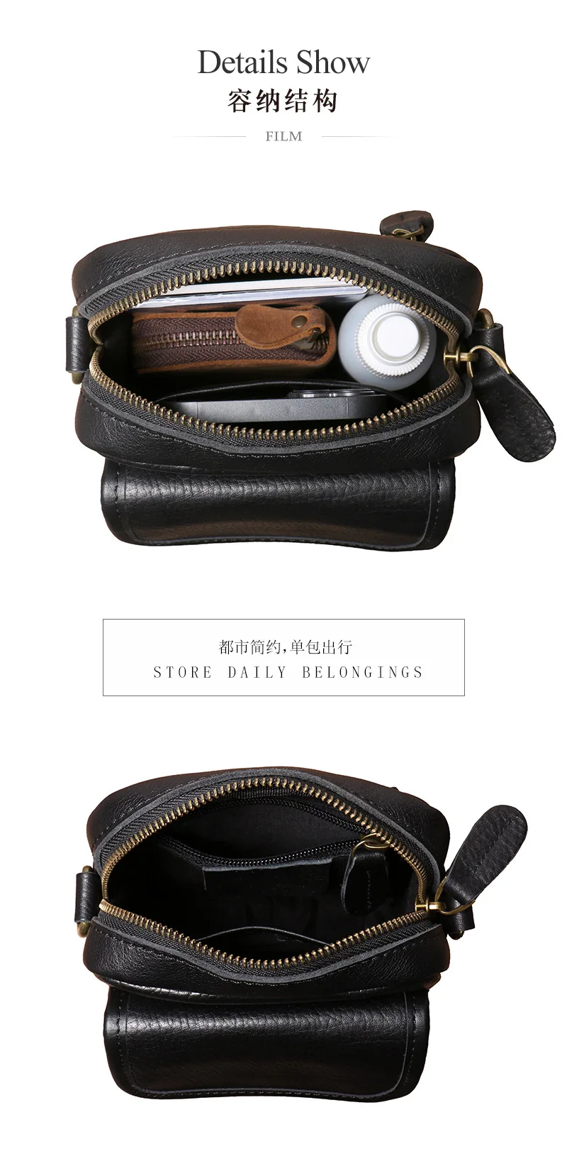Men's Genuine Leather Crossbody Bag | Slim Anti-Theft with Phone Pocket | Casual Mini Square Shoulder Purse for Daily Commute