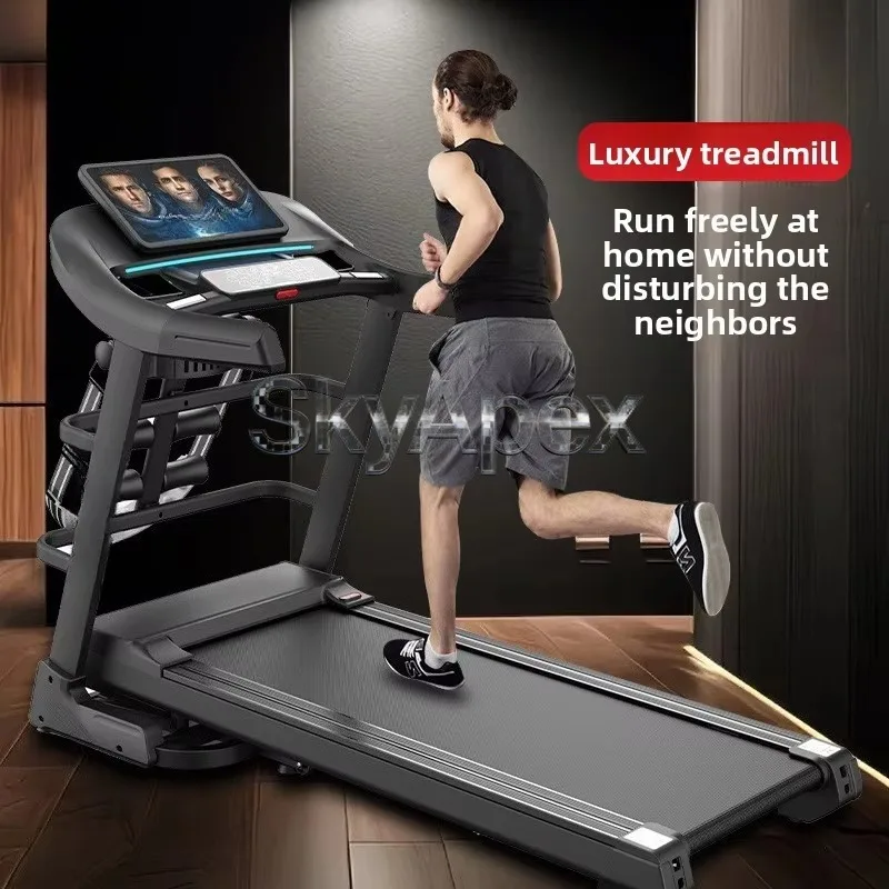 New household electric treadmill with foldable touch screen silent shock absorption bevel multi-functional fitness equipment