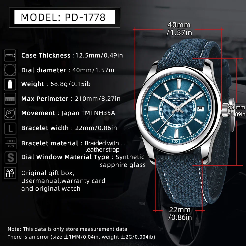 PAGANI DESIGN 2025 New Men's Mechanical Watch NH35A PD1778 Sapphire Crystal Stainless Steel Luminous Waterproof Reloj Hombre