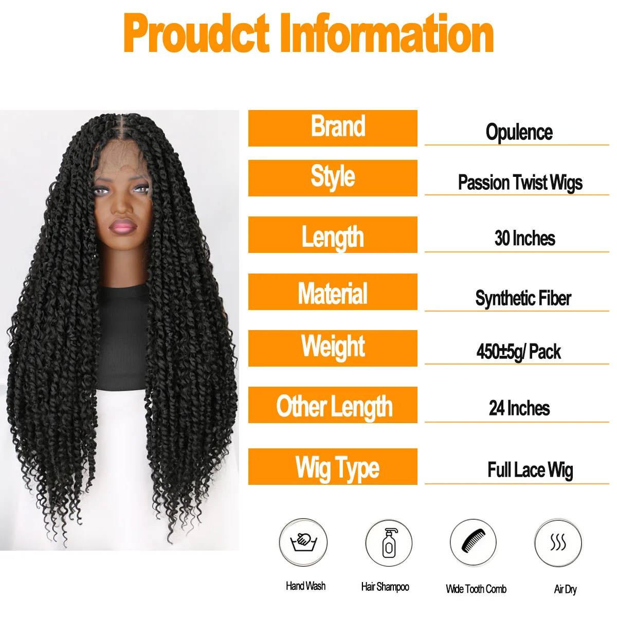Full Lace Boho Passion Twist Wig with Baby Hair Square Part Knotless Braided Twist Wig With Curly Ends for Black Women