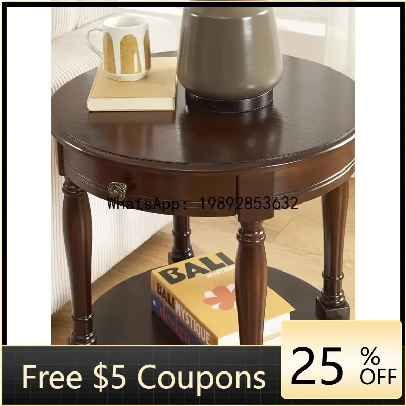 

Z5 Retro Solid Wood European Style Round Table Sofa Simple Corner Table Round Table Living Room Telephone Cross-Border