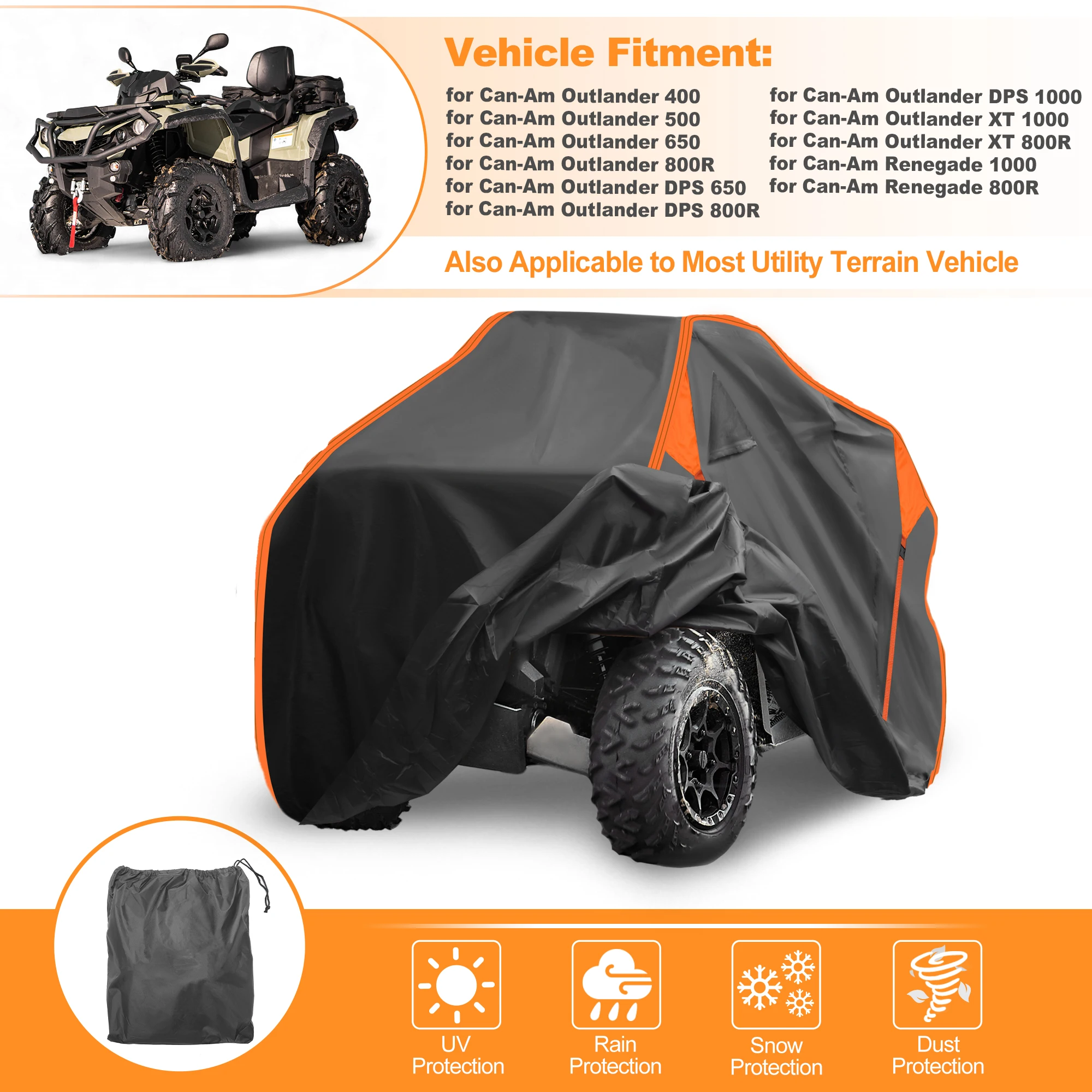 

Водонепроницаемый чехол UXCELL для квадроцикла Can-Am Outlander 400, 210D-PU, 219x117x112 см