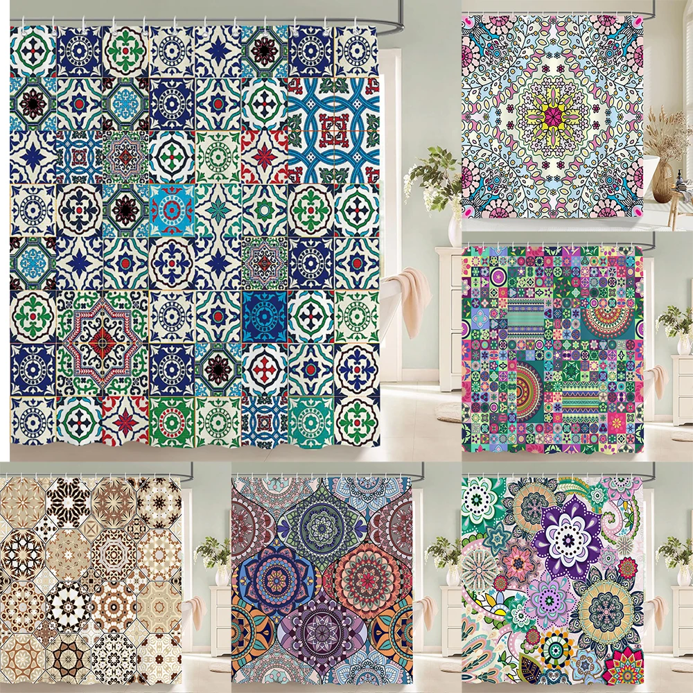 

Bohemian style Shower Curtains Mandala Boho Flowers and Plants Printing Bathroom Curtains Waterproof Polyester Bath Curtain