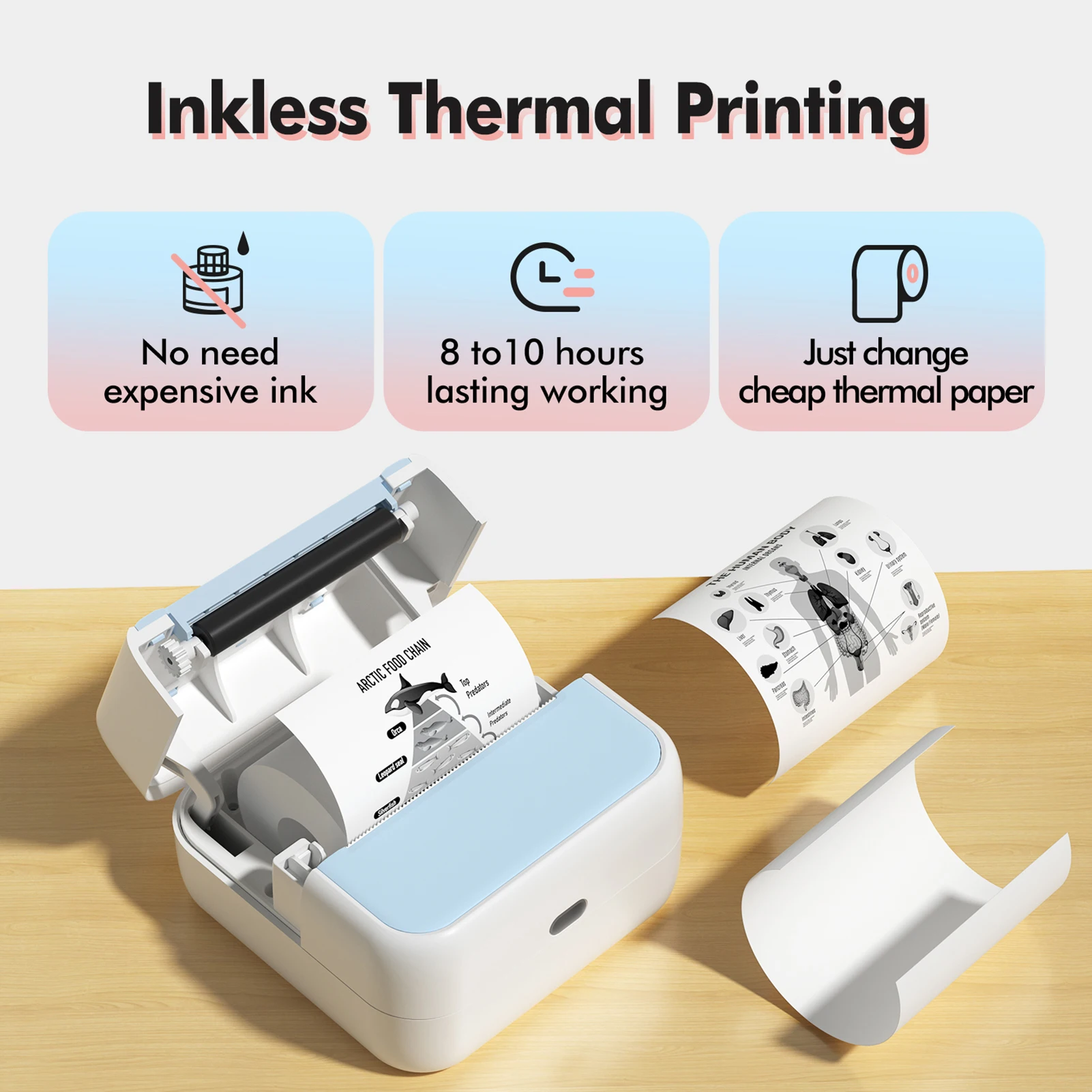 57mm Label Thermal Printer 2inch Pocket Printer BT Wireless Connect Compatible with for Android for IOS APP Support Receipt Labe