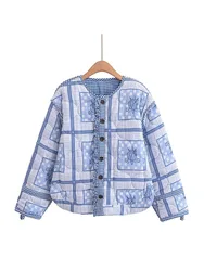 2024 autumn new European and American style regular style simple loose round neck printed short cotton jacket coat