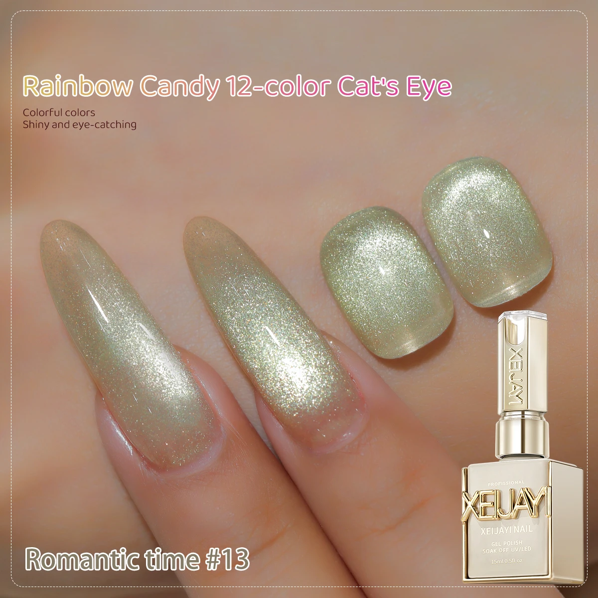 XEJAYI 1pc 15ml Rainbow Candy Cat Eye Gel Nagellak, UV LED Inweken Nagelgel, semi-permanent, DIY Salon Kwaliteit