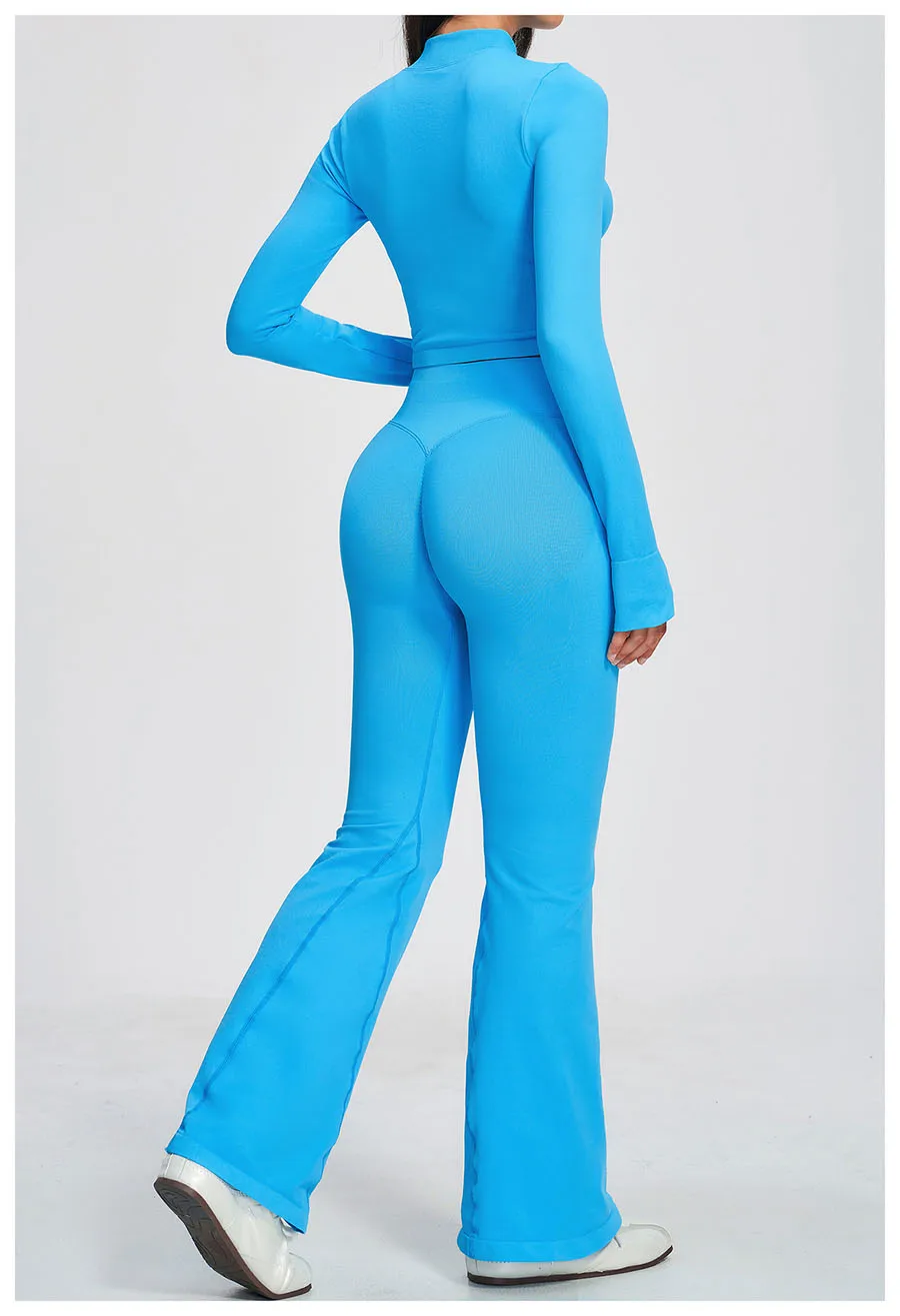 Damen-Trainingsanzug 3-teilig, Yoga-Anzug, nahtloses Sportset, ausgestellte Leggings, Fitness- und Laufoutfit, langärmelige Sportjacke, Yoga-Bekleidung – Detail 6