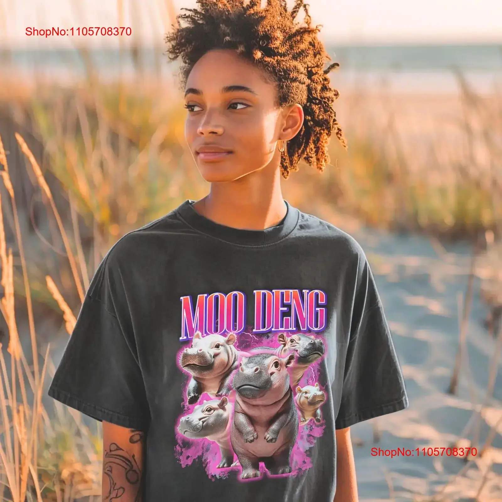 Moo Deng Pygmy Hippo Vintage Rap Bootleg T Shirt Trendy Fun Band Baby Birthday vintage Washed Soft Stretched Slightly Stylish