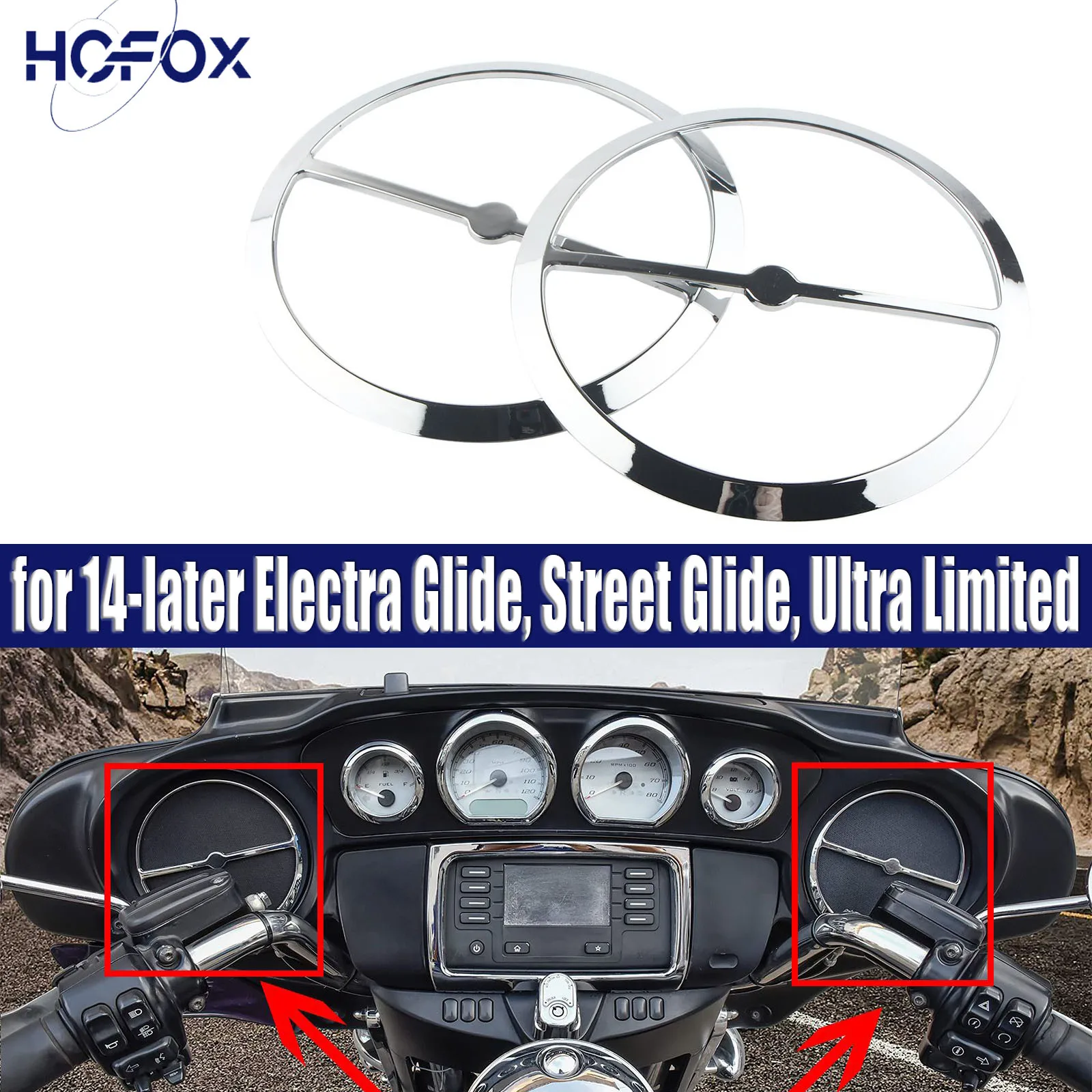 

Chrome Front Speaker Grill Cover Trim Ring For Harley Electra Street Glide