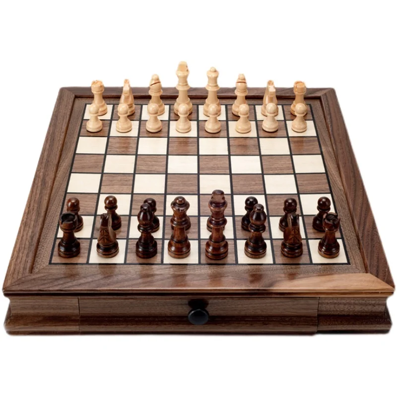 Walnut Magnetic Chess Checkers/High-End Children Chess for Travel Box Drawer/Special Gift