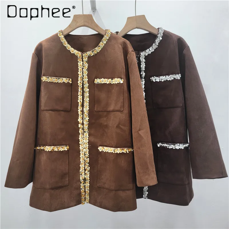 French Style High-End Light Luxury Retro Faux Leather Brown Coat for Women Autumn Winter New Fashionable Versatile Korea Ins Top