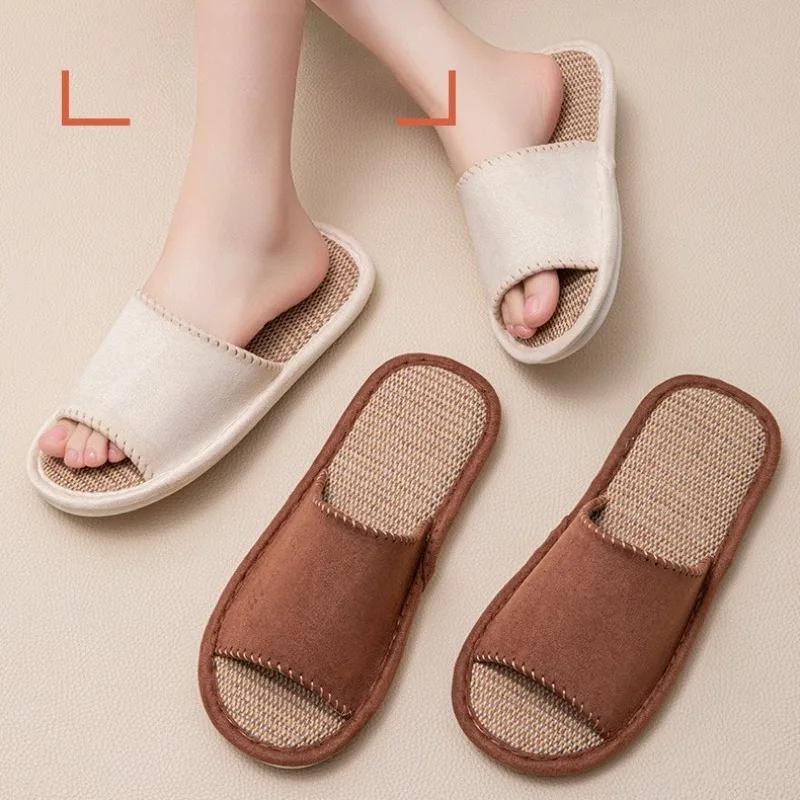 Summer New Comfort Casual Flat Shoes for Man Breathable Linen Women's Slippers Lightweight Non-Slip Indoor Home Women's Sandals