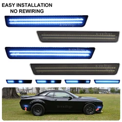 4pcs Smoked Len Dynamic Blue LED Front Rear Fender Bumper Side Marker Lights for Dodge Challenger 2015-2023