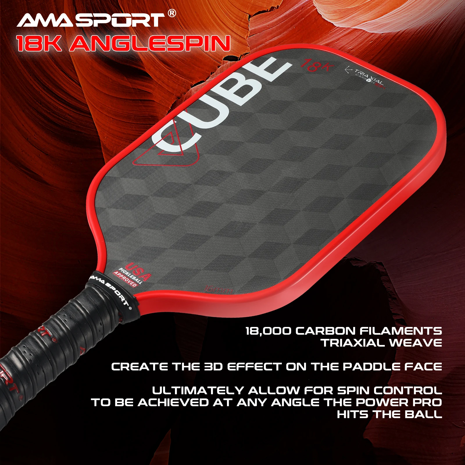 AMASPORT 18K Carbon Fiber Pickleball Racket Maximum Control and Spin Professional Pickleball Racket for Competition Training