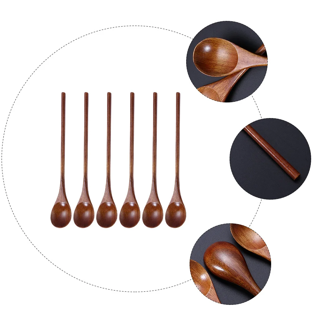 

6Pcs Ellipse Handle Wooden Spoons Premium Quality Honey Stirring Spoons Smooth Safe for Kitchen Cooking Dining Use