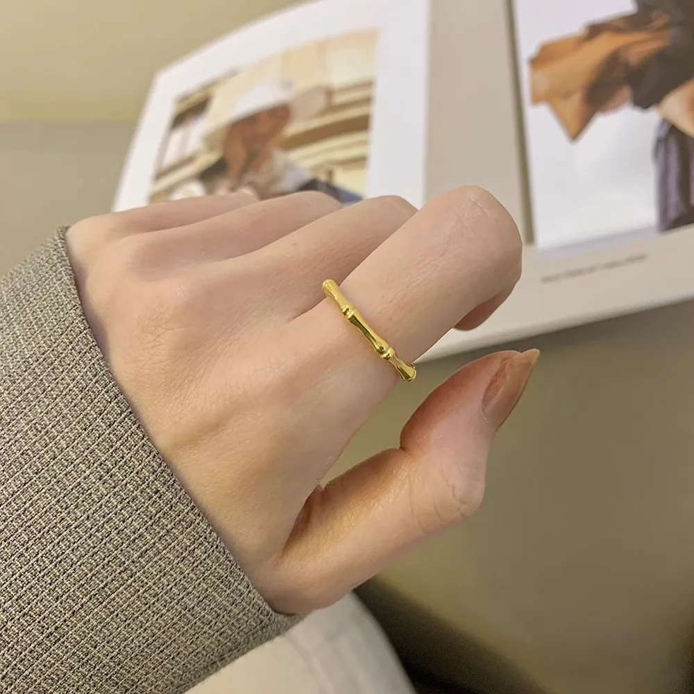 

Retro Court mat Bamboo Node Ring for Women 8K Gold Plain Ring Luxury Small Design Artistic Flavor Index Finger Ring