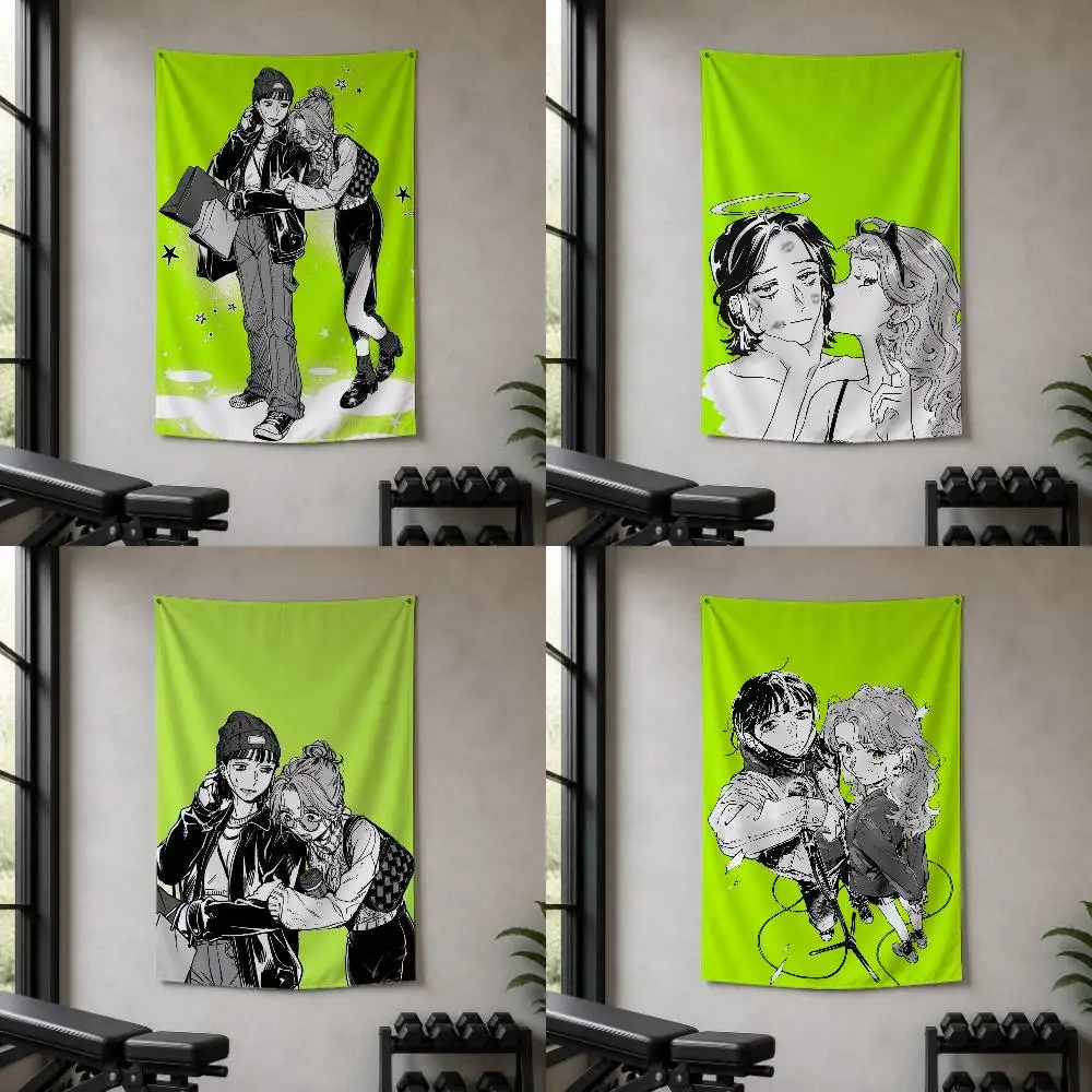 Comic strip KiniOto Green Yuri Laser Decorative Art Flag Banner for Picnic Camping Party and Home Decor