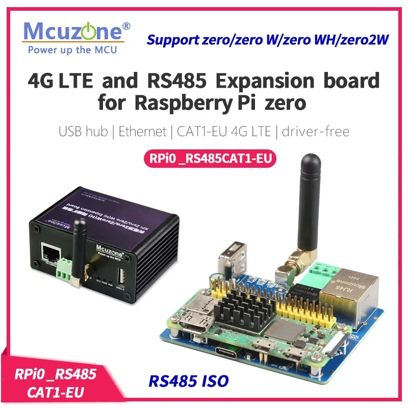 

RPi0_RS485CAT1-EU, RS485 IS, CAT1-EU 4G LTE и плата расширения Ethernet 100 Мбит/с для Raspberry Pi ZERO, ZERO WH, ZERO2 W