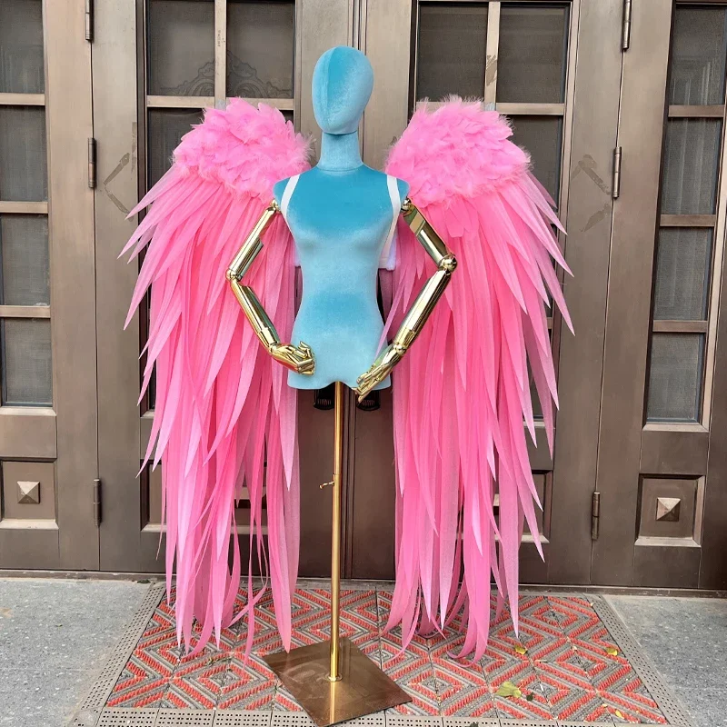Pink White Feather Large Angel Wing Props Model Catwalk Super Wings Nightclub Photography Studio Halloween Party Accessories