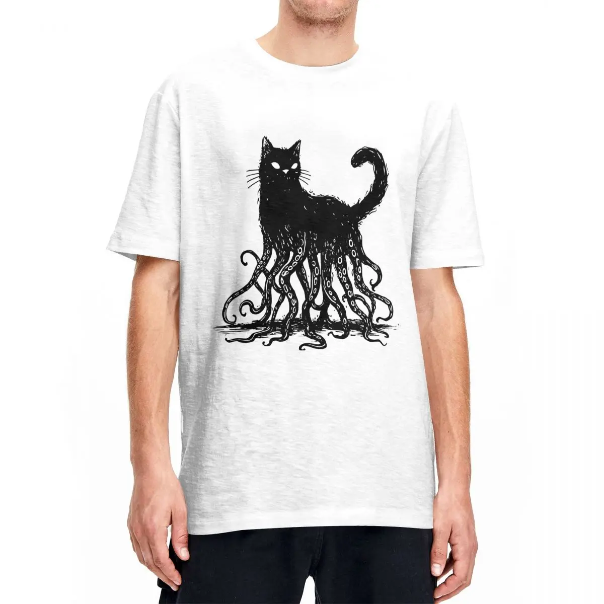 Cathulhu The Feline That Lurks In The Shadows T Shirt for Men Women Cotton Awesome T-Shirts O Neck Cthulhu Clothes Gift Idea