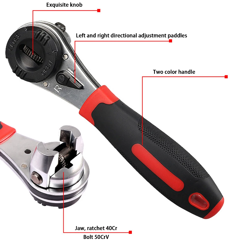 6-22MM Adjustable Adjustable Wrench Universal Socket Torque Ratchet Wrench Head Spanner Sleeve Repair Tool Car Repair Hand Tool