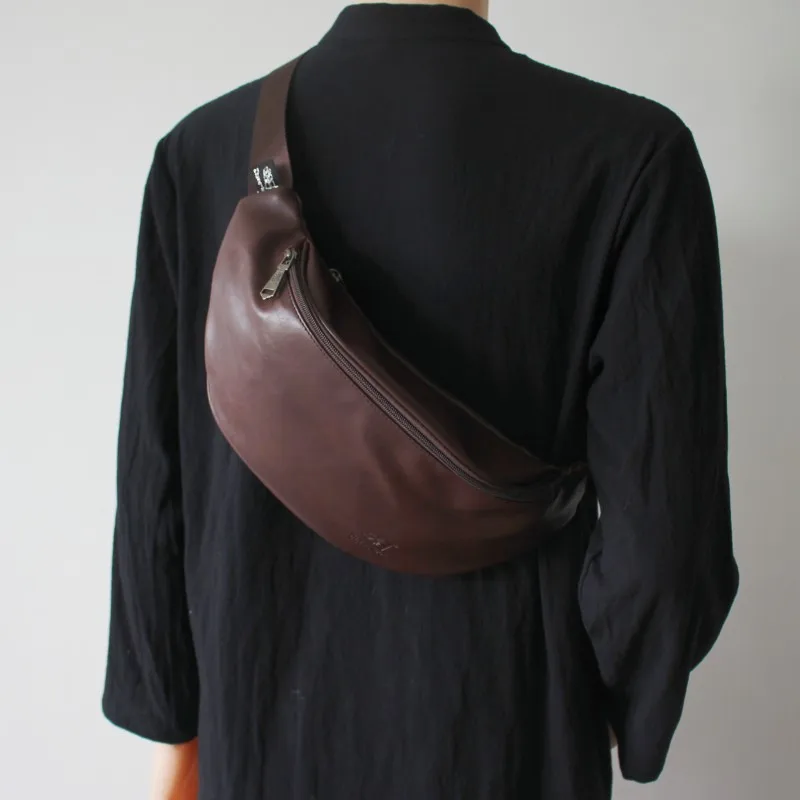 Street Style Soft Leather Fashion Chest Bag Crossbody Phone Bag Men's Trendy Backpack Casual Pure Color Zipper Closure
