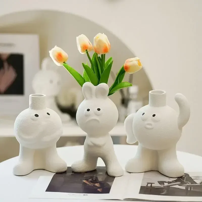 

Kawaii Funny Face Vase Living Room Tabletop Flower Vase Creative Dining Table Flower Art Aesthetic Resin Vase Home Decoration