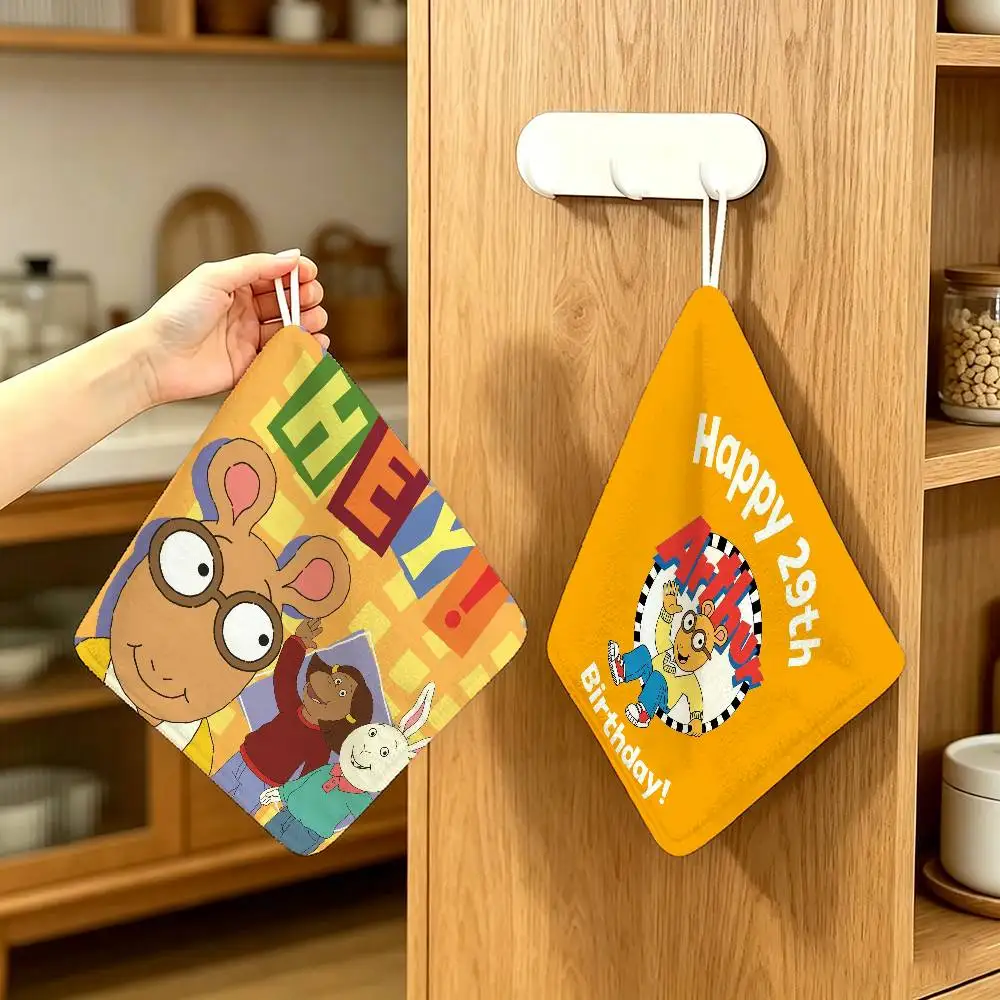 Cartoon A-Arthur   Household Hanging Towel Polyester Cotton Hand Wiping Towel Sturdy For Bathroom Bedroom