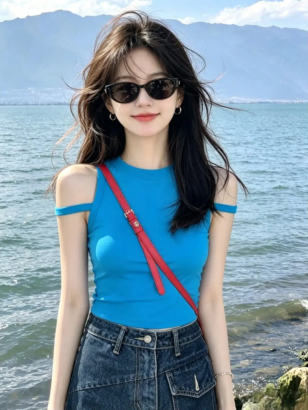 Dopamine Blue Slim Fit Vest Top Women's Summer 2026 Beach Photography Friendly Outfit Casual Commute Style No Chest Pad
