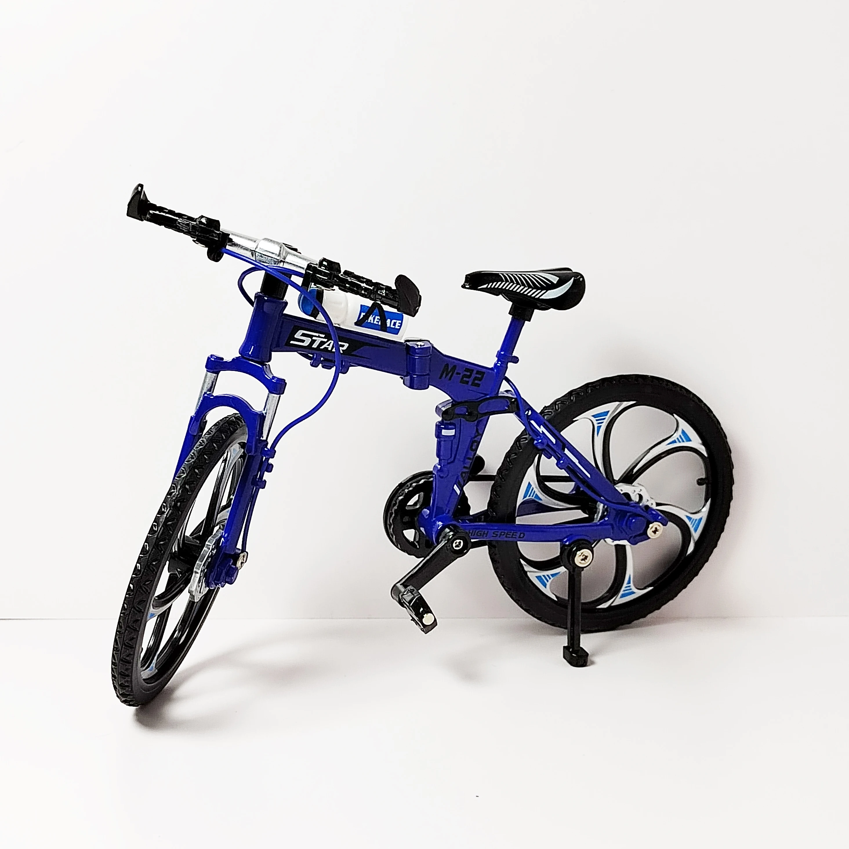 1:8 Diecast Alloy Bicycle Mini Model Foldable Portable Mountain Bike Blue Bicycle Simulation Metal Bicycle Collection Gifts Toys