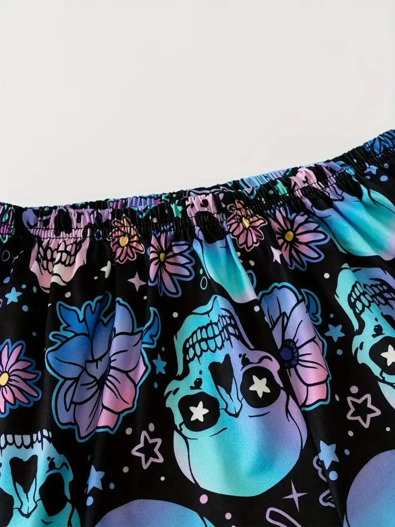 Women\'s 2pcs Cute Soft Comfy Halloween Pyjama Set Summer Plus Size Skull Ghost Print Tank Top & Bow Front Shorts Sleepwear Set