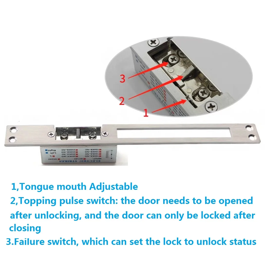 Double Locking Ports Electric Strike Lock Doo Adjustable Lock-Tongue Fail Secure