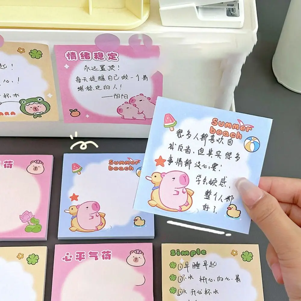 50 Sheets/Pack Cute Pink Capybara Sticky Note Book Removable Non-sticky Message Paper Portable Ins Cartoon