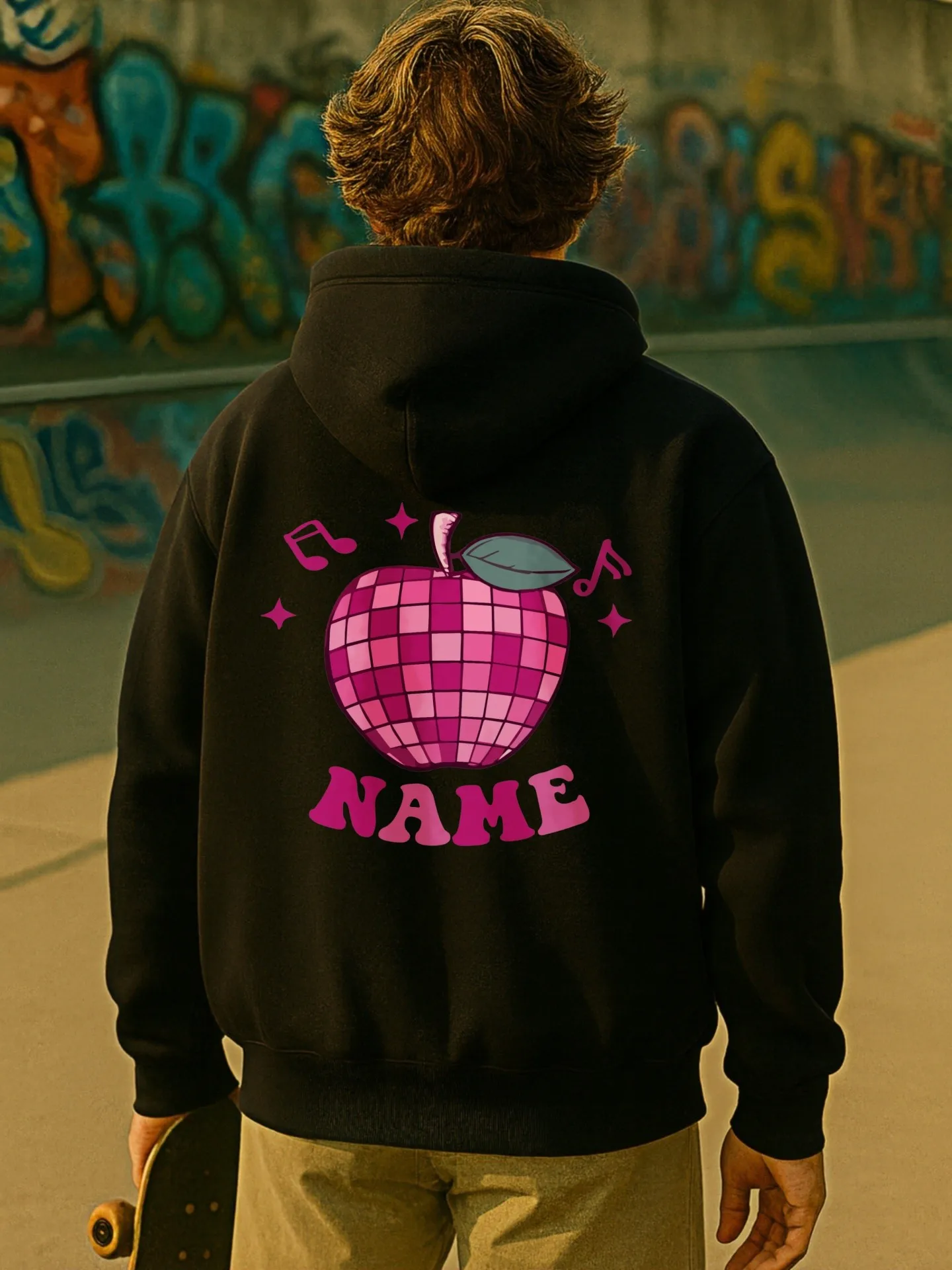 Men's Graphic Hoodie, Y2K Style, Apple - Name Print, Fleece Lined, Casual Hooded Sweatshirt for Men, For Everyday Wear