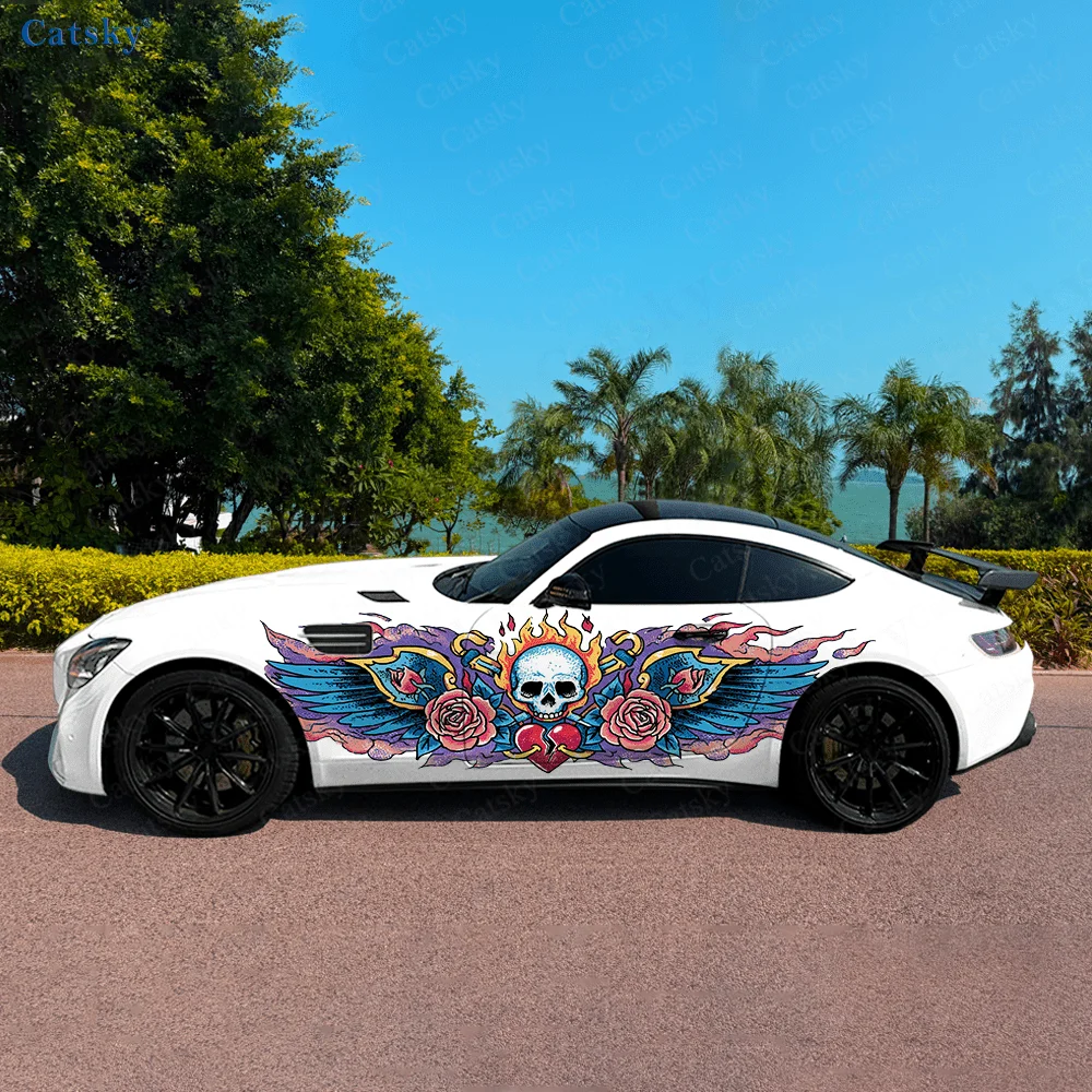 

Любящее пламя, череп, крылья, роза, боковая наклейка автомобиля, декор, ПВХ, водонепроницаемая, устойчивая к царапинам наклейка, защита автомобиля, автоаксессуары, подарок