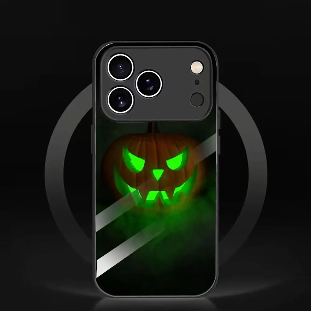 Halloween Green Pumpkin Tempered HD Glass Fashion phone case for iPhone18/17/16/15/14/13/12/11 Promax Pro Plus Air Dropresistant