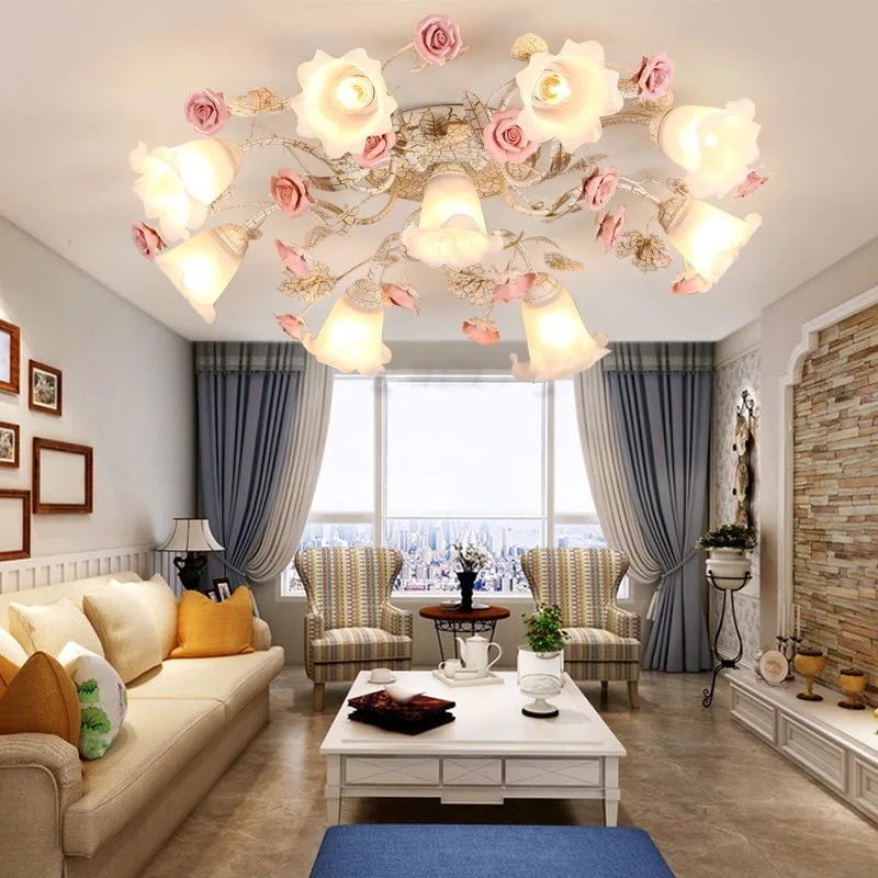 The Idyllic Wrought Iron Flowers And Grass Lamps In The Living Room Bedroom Chandelier Romantic Rose Girl Warm Family Light