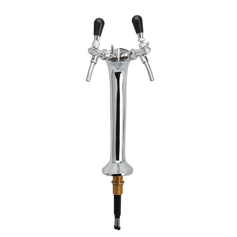 2-Tap Column Beer Tower, Cobra Type Chrome Plated Brass Beer Tower with Double Faucets, Glycol-Cooled Bar & Kegerator Dispenser
