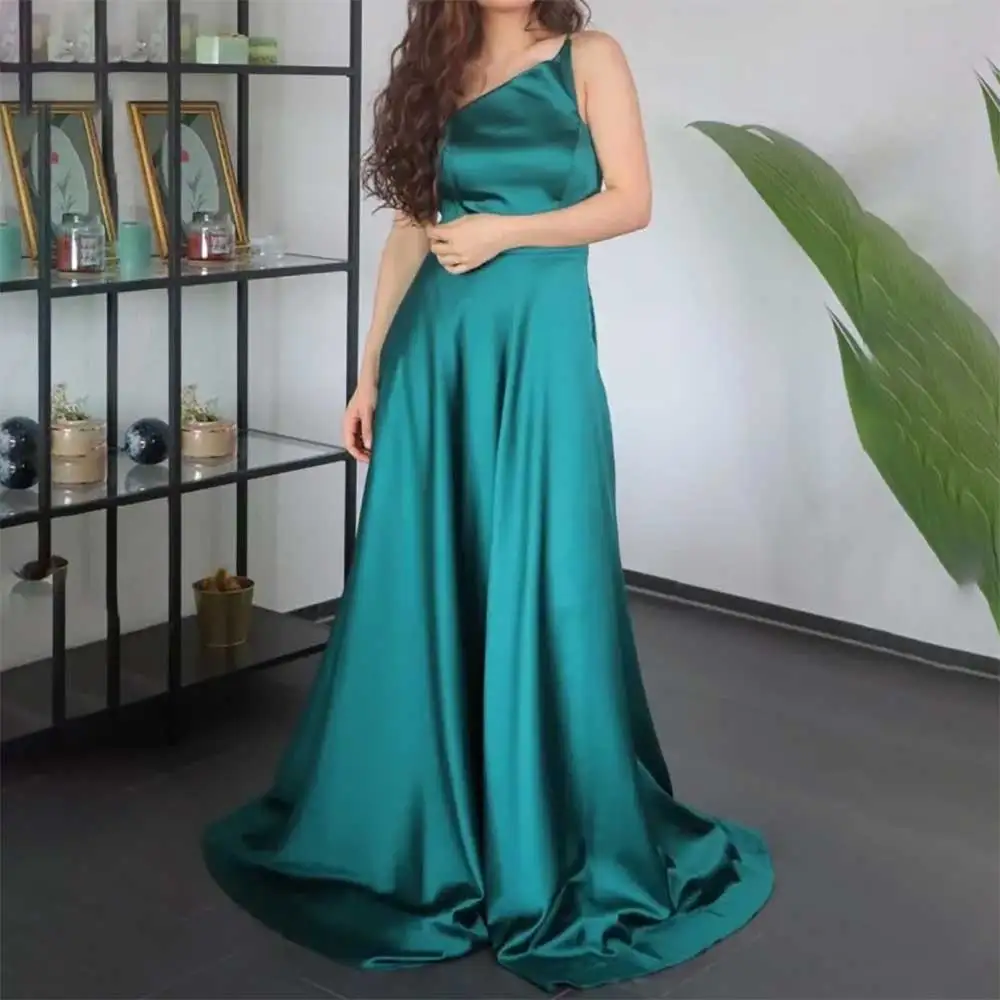 

Glamorous One Shoulder A-line Backless Satin Evening Dress for Women Elegant Prom Party Dress Formal Cocktail Gowns فساتين سهرة