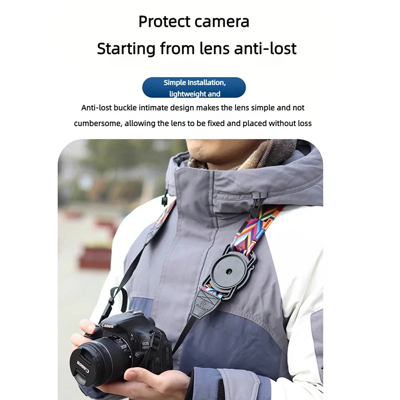 37mm 43mm 46mm 52mm 55mm 58mm 67mm 72mm 77 82mm Camera Lens Cap Protect Cover Anti Lost Buckle Keeper for Strap Canon Nikon Sony