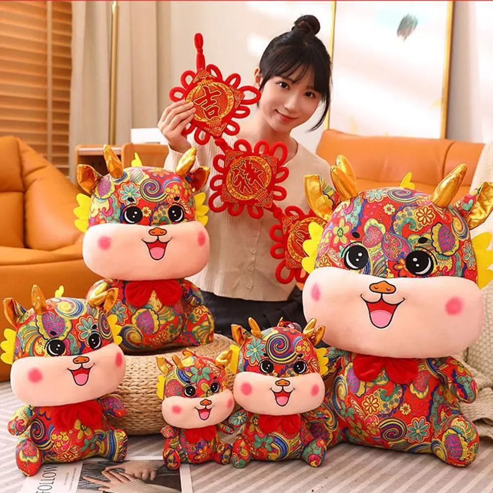 Red Dragon Plush Doll Printing Cute 3D Chinese Zodiac Toys Chinese Traditional Style Soft Plush Stuffed Animals Dragon Toy