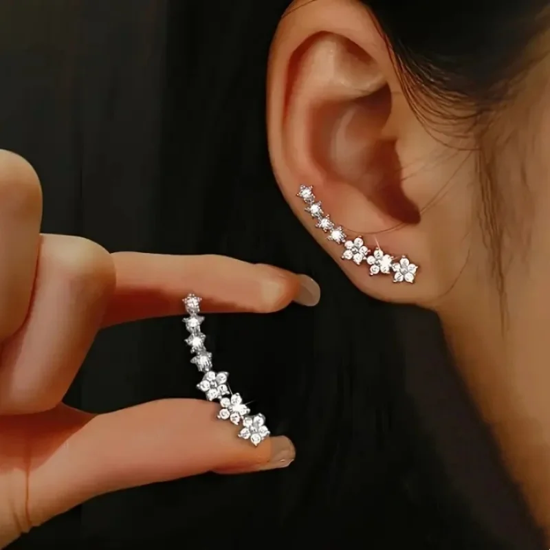 New Flowers Ear Climbers Stud Earrings for Women Trend Flower Cuff Crawler Earrings for Bride Stud Earrings Wedding Jewelry