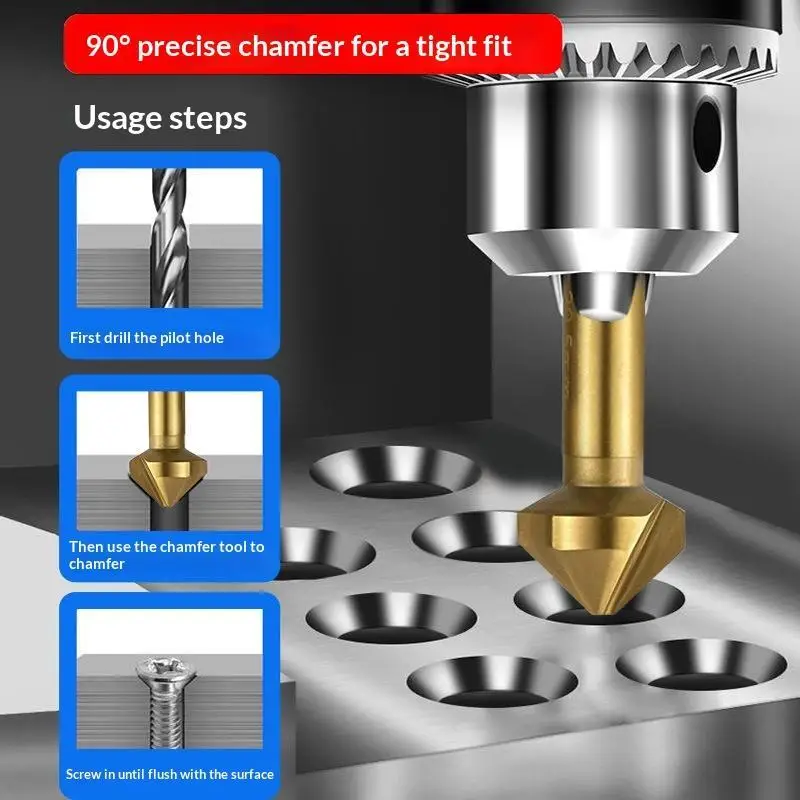 Picture 5: 【CCA】Chamfering End Mill Cutter 3 Flute Round Shank 90 Degree HSS Countersink Deburring Tapered Drill Bit